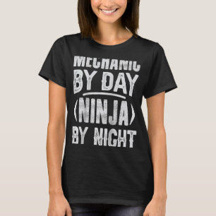 Camiseta Mecânico Por Dia Ninja Por Garagem Mecânica Noturn