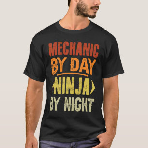 Camiseta Mecânico Por Dia Ninja Por Garagem Mecânica Noturn