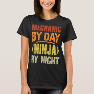 Camiseta Mecânico Por Dia Ninja Por Garagem Mecânica Noturn