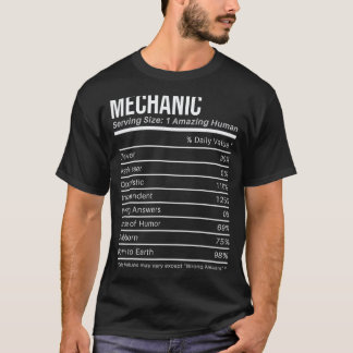 Camiseta mecânico Valores Nutricionais Fatos Nutricionais