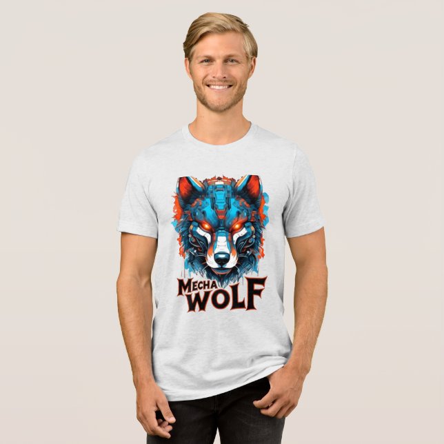 Camiseta Mecha Wolf Head – Futuristic Cyberpunk Wolf Design (Frente Completa)