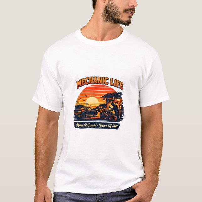 Camiseta Mechanic Life Retro Sunset Miles Of Grease Tee (Frente)