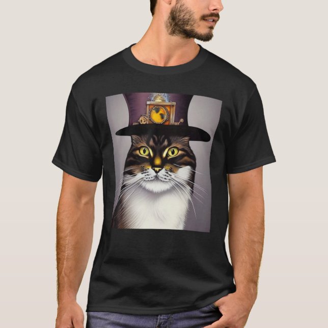 Camiseta Mechanical Cat Ingenuity Unleash Steampunk AI Cat  (Frente)