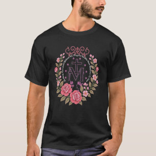 Camiseta Medalha Milagrosa Floral Devoção Católica Mariana