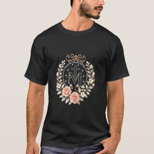 Camiseta Medalha Milagrosa Floral Devoção Católica Mariana
