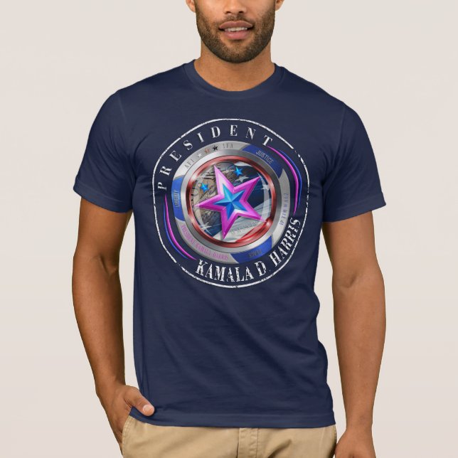 Camiseta Medalhão de Carimbo e Harris-Walz (Frente)