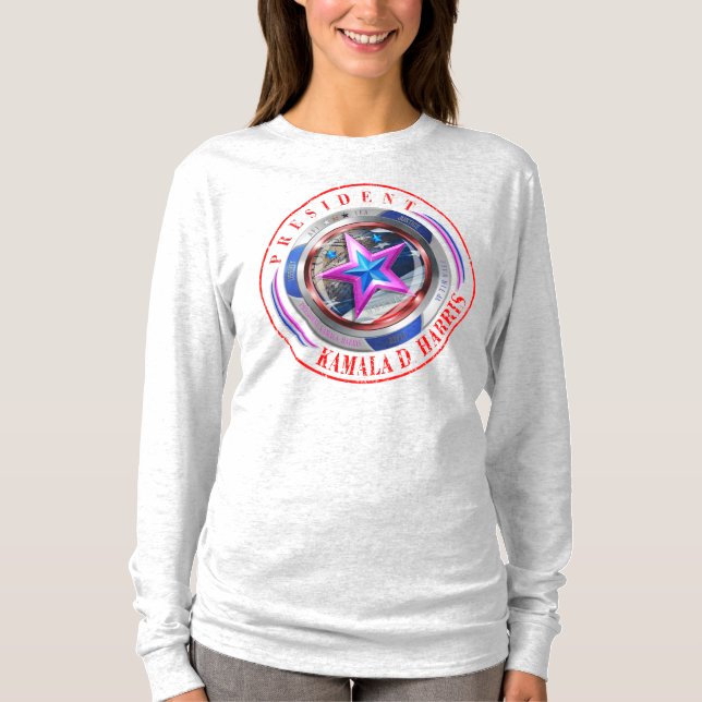 Camiseta Medalhão de Carimbo e Harris-Walz (Frente)