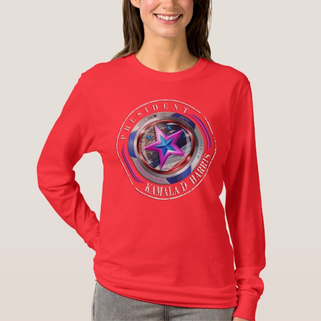 Camiseta Medalhão de Carimbo e Harris-Walz (Frente)