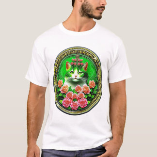 Camiseta Medalhão de Gato Rosa Esmeralda