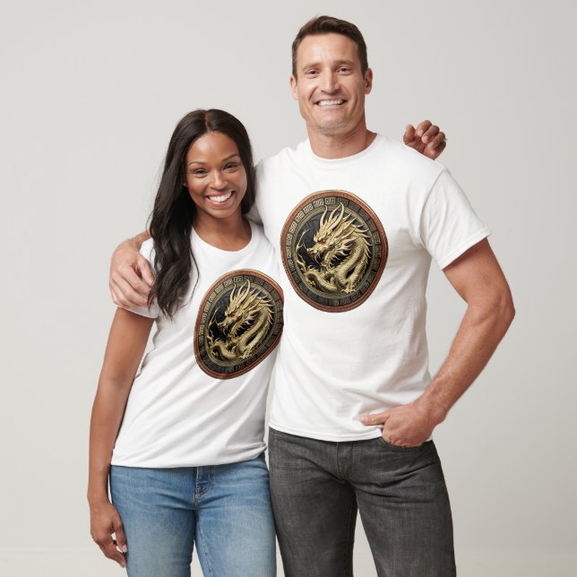Camiseta Medalhão de Ouro do Dragão Sagrado Oriental (Unissex)