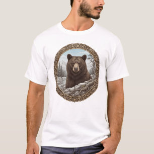 Camiseta Medalhão Ornamental Retrato de Urso Selvagem