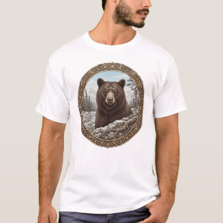 Camiseta Medalhão Ornamental Retrato de Urso Selvagem