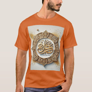 Camiseta Medallion Mens Eid Mubarak, Dourada Caligrafia Ára