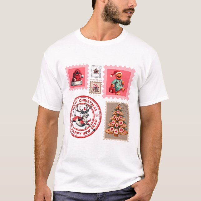 Camiseta Medical Christmas Stamp Collage Art (Frente)