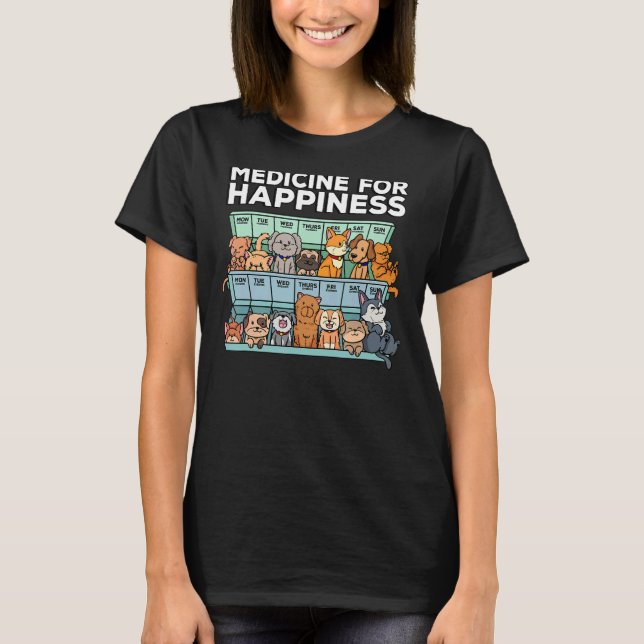 Camiseta Medicamento Para Caixas De Pílula Feliz Animais Ca (Frente)