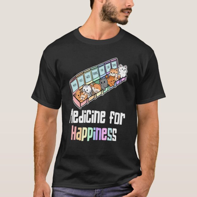 Camiseta Medicamento Para Felicidade É Medicamento Para Tra (Frente)