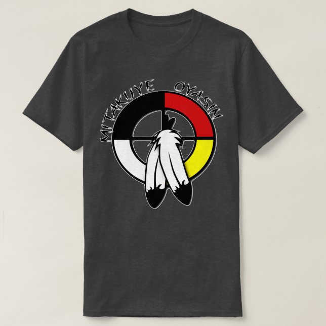 Camiseta Medicina Nativa Americana Wheel mitakuye oyasin (Frente do Design)