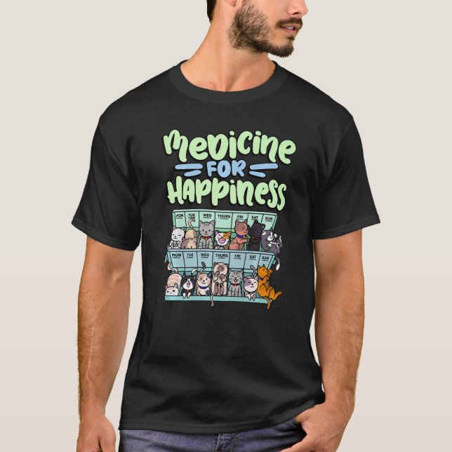 Camiseta medicine for happiness pill box animals cat breeds (Frente)