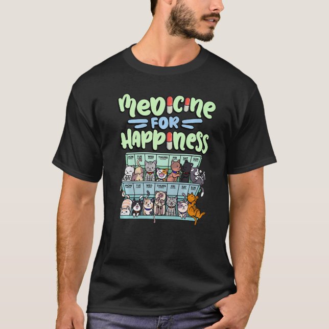 Camiseta medicine for happiness pill box animals cat breeds (Frente)