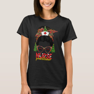 Camiseta Médico de Enfermeira Messy Bun Hair Glass Christma