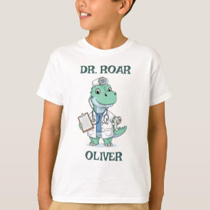 Camiseta Médico Dinossauro de Desenho Animado Fofo