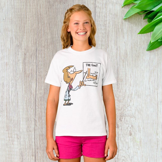Camiseta Médico Divertido Ensinando Anatomia do Pé (Criador carregado)