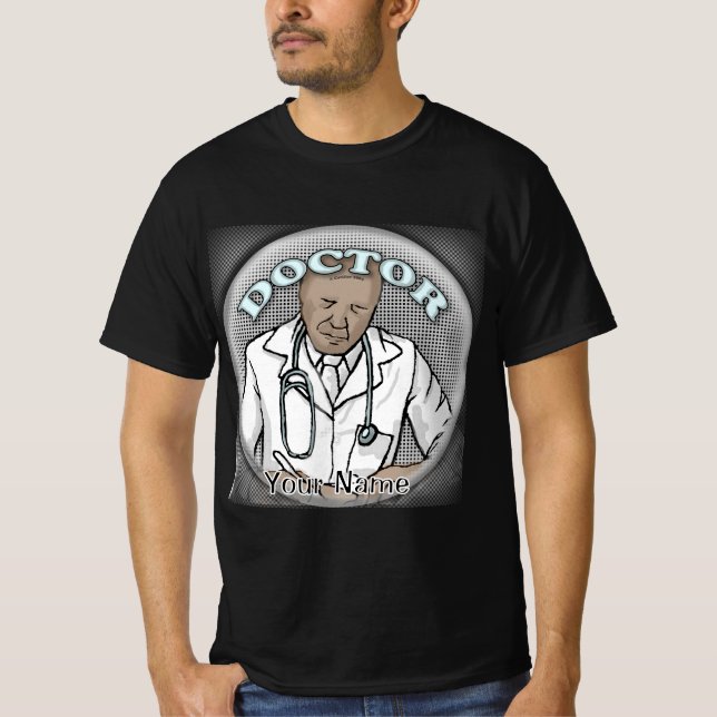 Camiseta Médico masculino preto retrô (Frente)