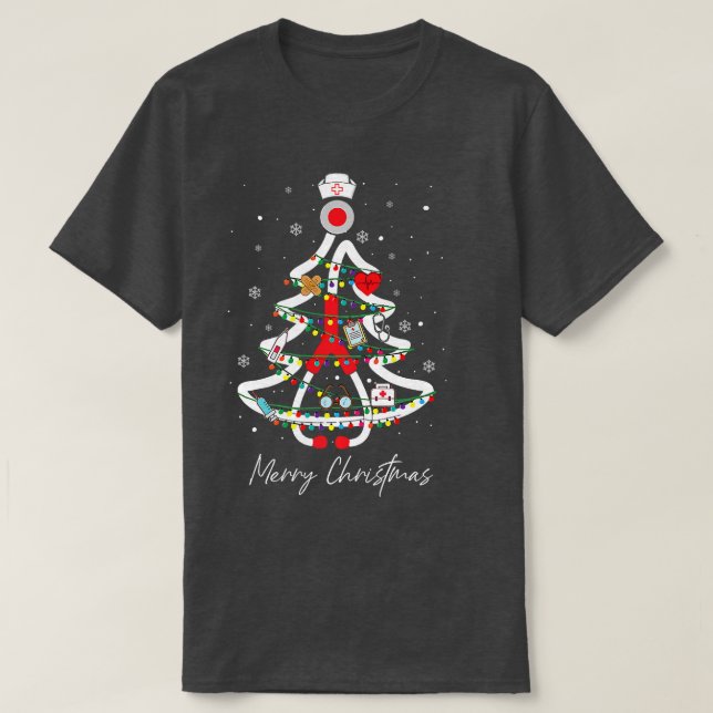 Camiseta Médicos Yuletide Enfermeira Stethoscope Xmas (Frente do Design)