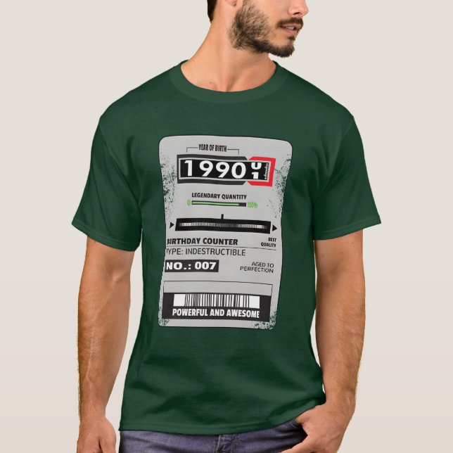 Camiseta medidor de eletricidade aniversário 1990 presente  (Frente)