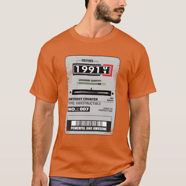 Camiseta medidor de eletricidade aniversário 1991 presente  (Frente)