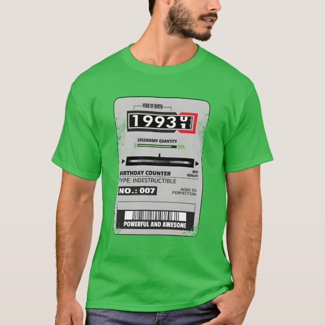 Camiseta medidor de eletricidade aniversário 1993 presente  (Frente)
