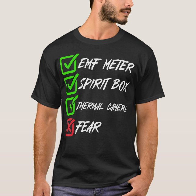 Camiseta Medidor de Emf Caixa Espírito Câmera Térmica Medo  (Frente)
