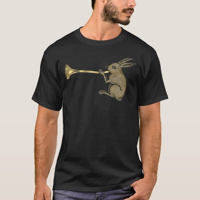 Camiseta Medieval Illuminated Manuscript Trumpeting Rabbit  (Frente)
