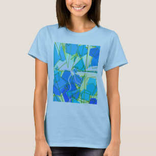 Camiseta Médio do século Abstrato, Aqua & Cerulean Blue