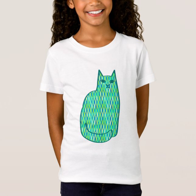 Camiseta Médio-século Moderno Gato, Casa da Moeda e Verde l (Frente)
