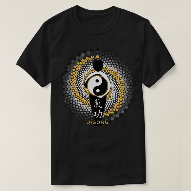 Camiseta Meditação C Gong Yin Yang, Ouro Energy Qi Gong Yan (Frente do Design)