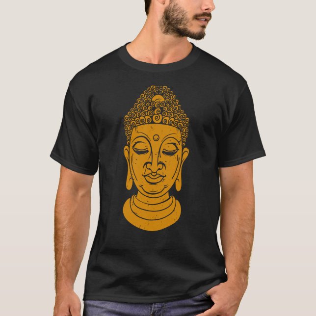 Camiseta Meditação de Cabeça de Buda com Impressão Secundár (Frente)