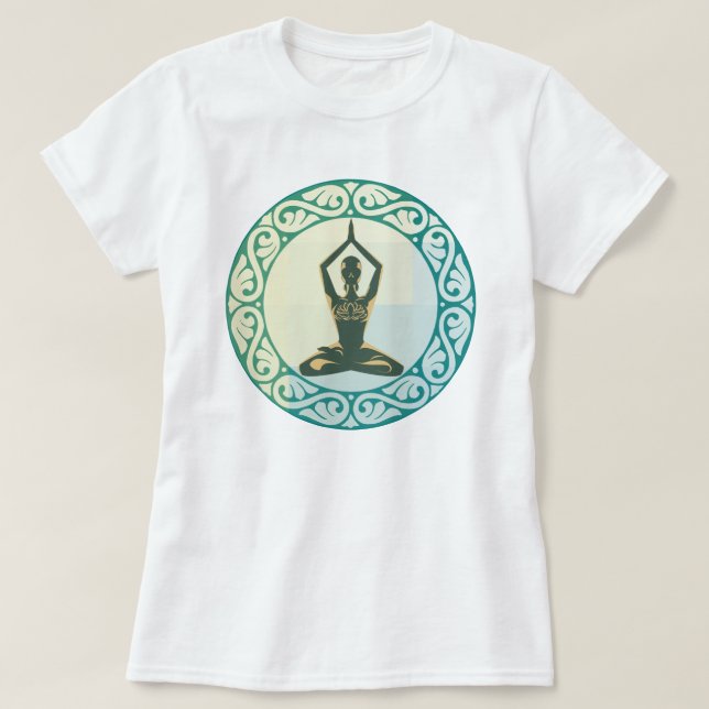 Camiseta Meditação de Dose Sentada Por Exercício Yoga (Frente do Design)