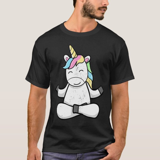 Camiseta Meditação de Fantasia de Unicórnios Mágicos de Yog (Frente)
