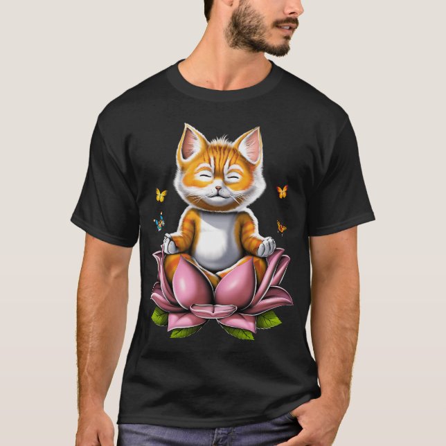 Camiseta Meditação de Gato Kawaii (Frente)