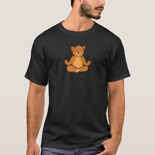 Camiseta Meditação de Urso Girassol Respire Deep Wusaaa Cal (Frente)
