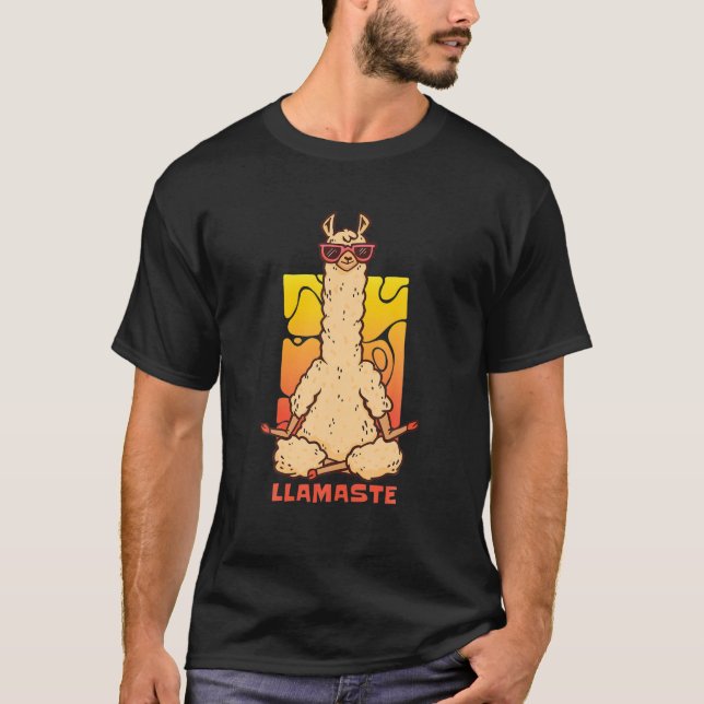 Camiseta Meditação do Llama Retro Gráfico (Frente)