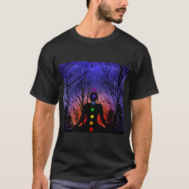 Camiseta Meditação e Árvores em uma noite estrelada Sunset