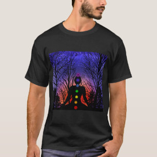 Camiseta Meditação e Árvores em uma noite estrelada Sunset