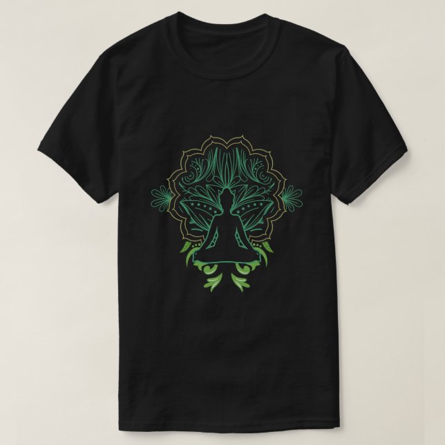 Camiseta Meditação espiritual Mandala calando Buda (Frente do Design)