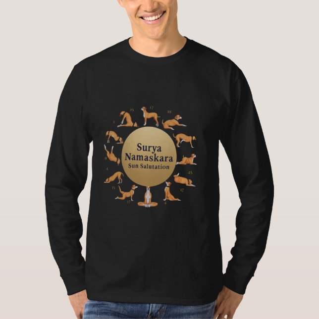 Camiseta Meditação Sun Salutation Dog Puppy Pet Lover Yoga (Frente)