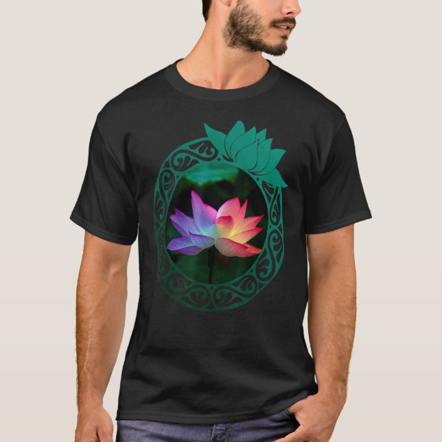 Camiseta Meditação Yoga Arco-Íris Lotus Fashion Parte Super (Frente)