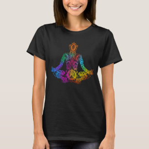 Camiseta Meditação Yoga Chakra Rainbow Color Lotus Pose