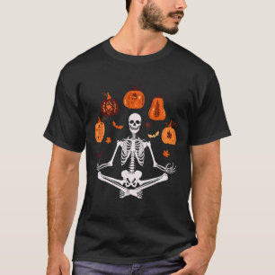 Camiseta Meditação Yoga Esqueleto Dia das Bruxas Ação de Gr