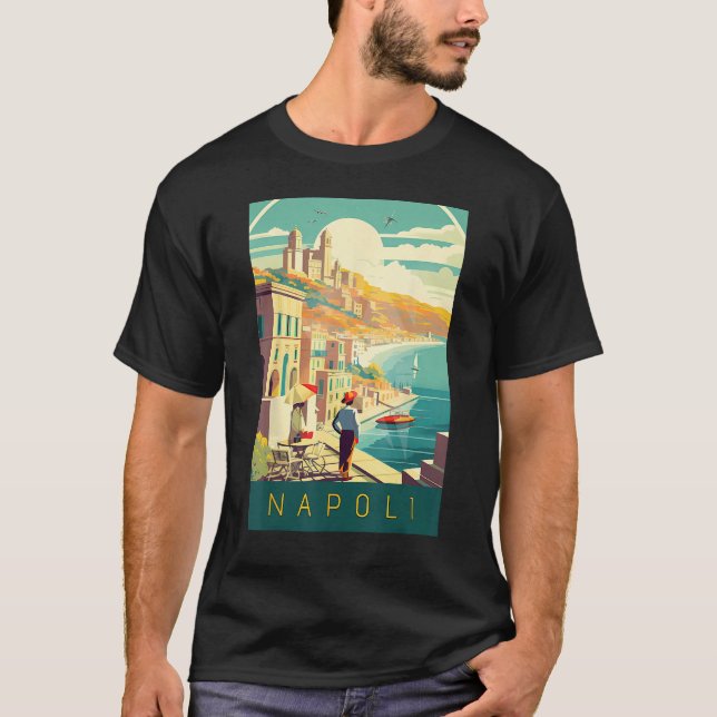 Camiseta Mediterranean Magic Naples Vintage Poster Art (Frente)